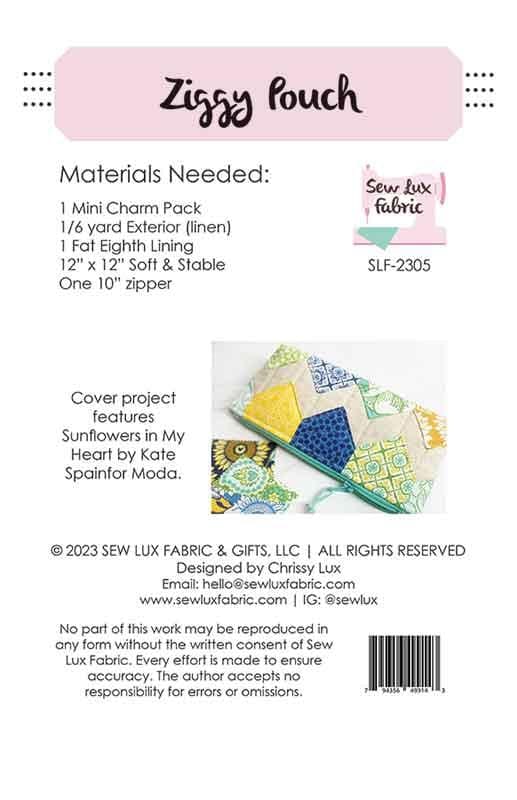 Ziggy Pouch - Sew Lux Fabric & Gifts - SLF 2305 - Printed Pattern