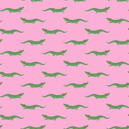 Cotton quilting fabric pattern called 'Pink'. Part of the 'Croc My World' fabric collection. Designed by Dear Stella for fabric company Dear Stella. SKU: ST-D2603PINK. 44-45 inch width.