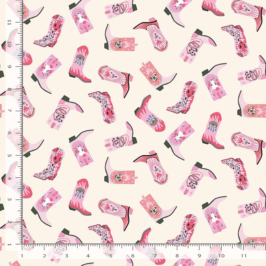 Yeehaw in Cream quilting cotton, part of the Pink Pony Club fabric collection by Dear Stella (SKU: STELLA-D3693 CREAM)