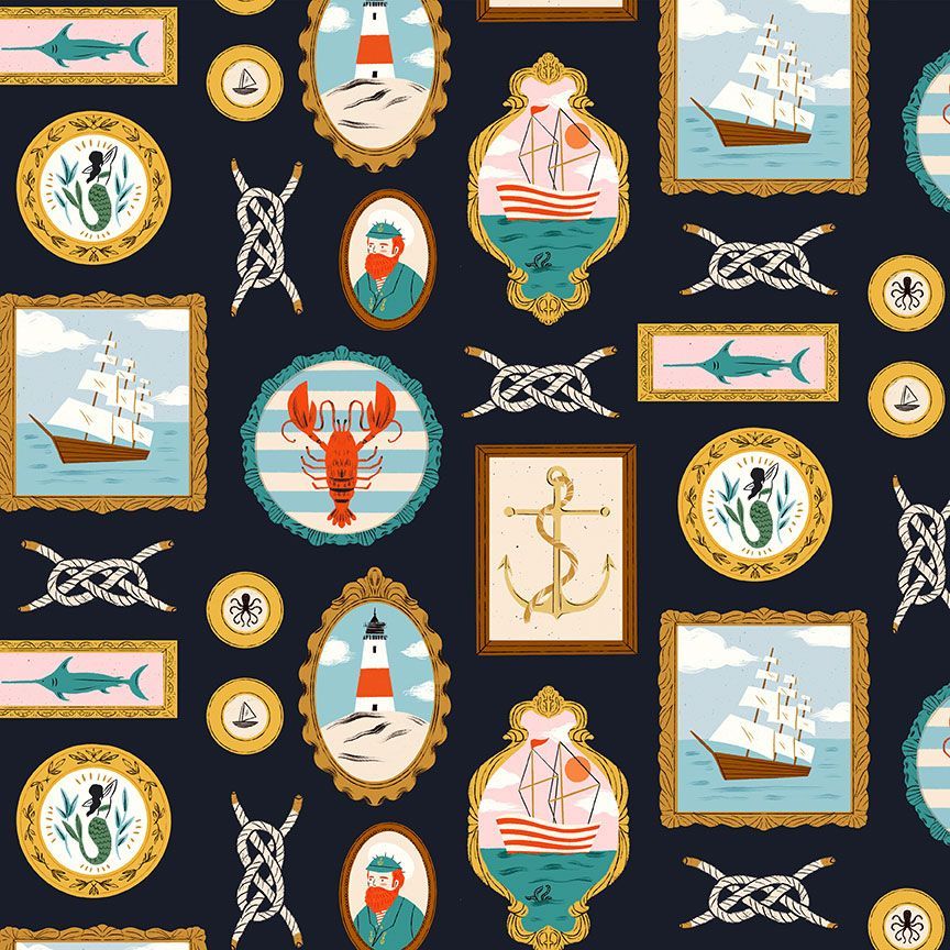 Seafarer - Sticks and Stones in Navy - ST-DFG2714NAVY - Half Yard