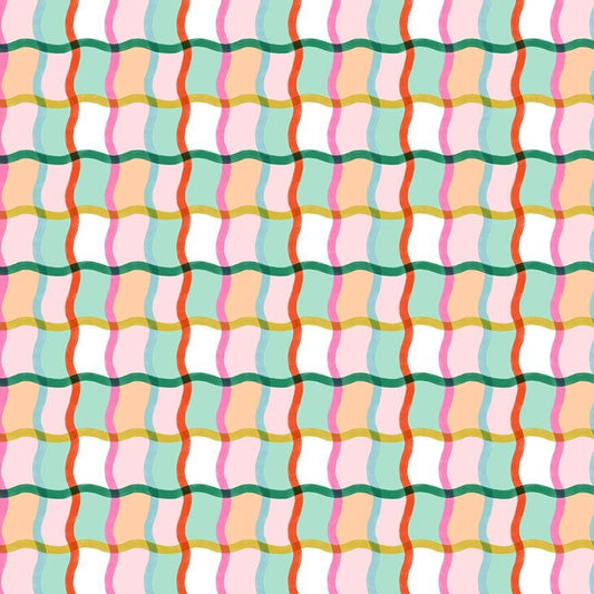 Cotton quilting fabric pattern called 'The Spins in Multi'. Part of the 'Ticket to Ride' fabric collection. Designed by Faye Guanipa Collection for fabric company Dear Stella. SKU: ST-DFG2871MULTI. 44-45 inch width.