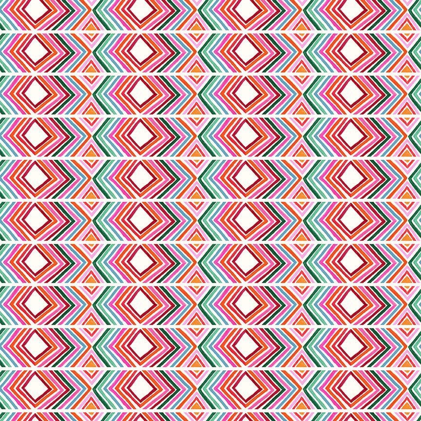 Cotton quilting fabric pattern called 'Manta in White'. Part of the 'Hola Frida' fabric collection. Designed by Miriam Collection for fabric company Dear Stella. SKU: ST-DMB2869WHITE. 44-45 inch width.