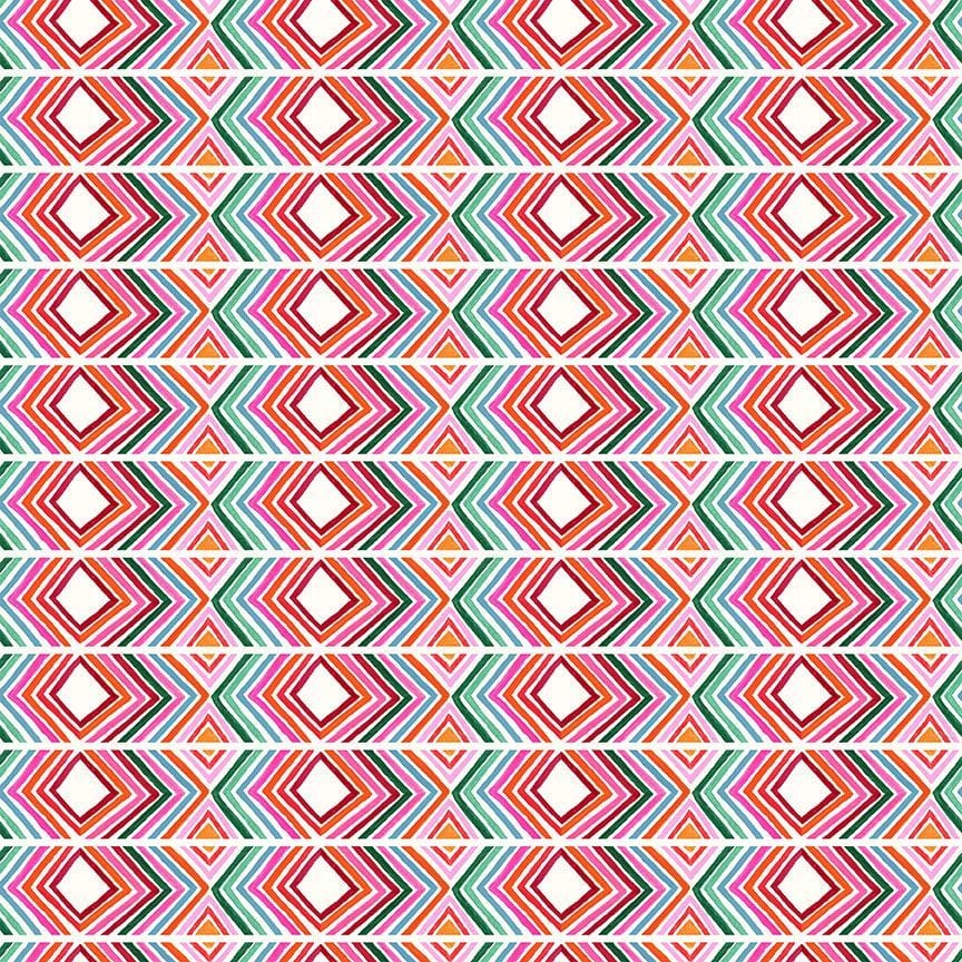 Cotton quilting fabric pattern called 'Manta in White'. Part of the 'Hola Frida' fabric collection. Designed by Miriam Collection for fabric company Dear Stella. SKU: ST-DMB2869WHITE. 44-45 inch width.