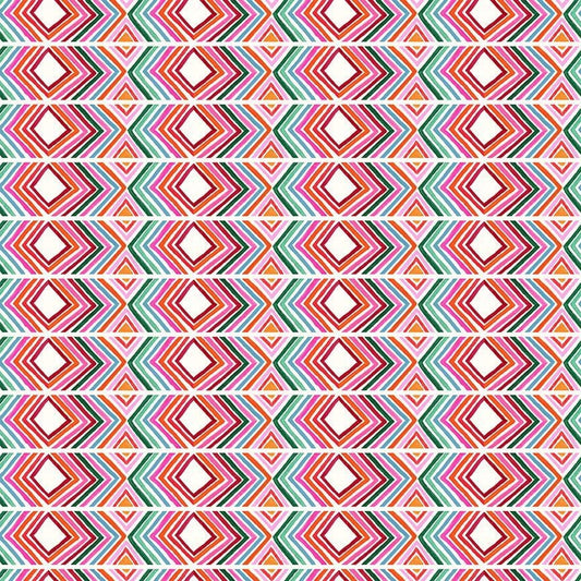 Cotton quilting fabric pattern called 'Manta in White'. Part of the 'Hola Frida' fabric collection. Designed by Miriam Collection for fabric company Dear Stella. SKU: ST-DMB2869WHITE. 44-45 inch width.