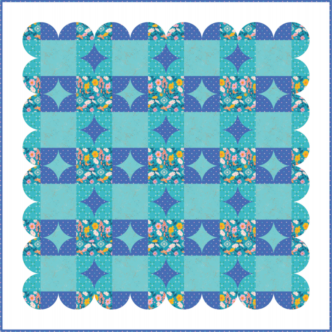 PREORDER - Gingham Glitz Lapis Quilt Kit featuring Best Day Ever Fabrics (Ruby Star Society). Pattern by Holly Clarke Designs - Fabric Only