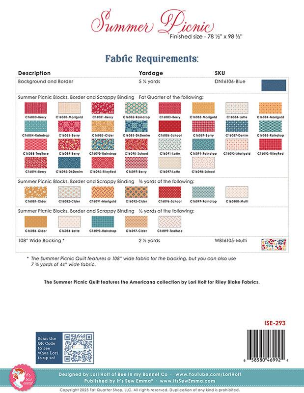 Summer Picnic - Printed Pattern - It's Sew Emma - ISE 293