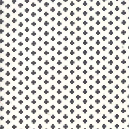 Cotton quilting fabric pattern called 'Crosses in Charcoal'. Part of the 'The Christmas Card' fabric collection. Designed by Sweetwater Road for fabric company Moda Fabrics. SKU: 5777 13. 44-45 inch width.