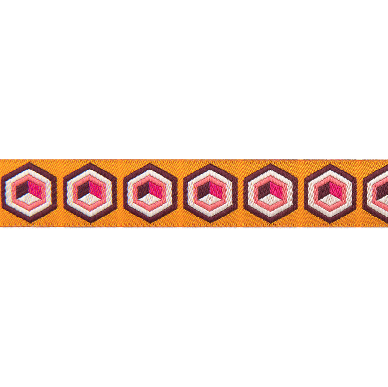 Renaissance Ribbons - Hexagon in Orange & Pink 7/8" - One Yard