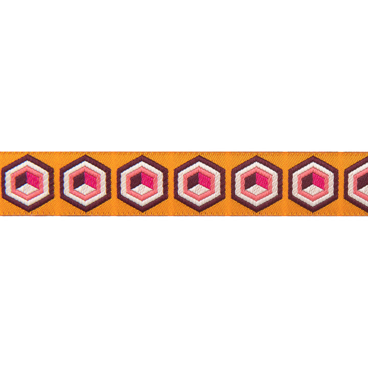 Renaissance Ribbons - Hexagon in Orange & Pink 7/8" - One Yard