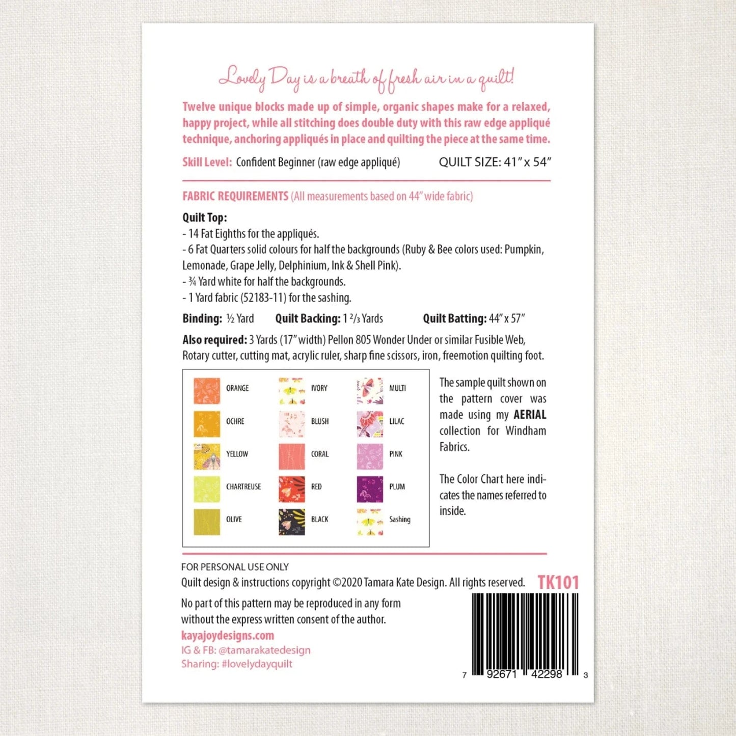 Lovely Day - Quilt Pattern - Tamara Kate - TK101 - Paper Pattern