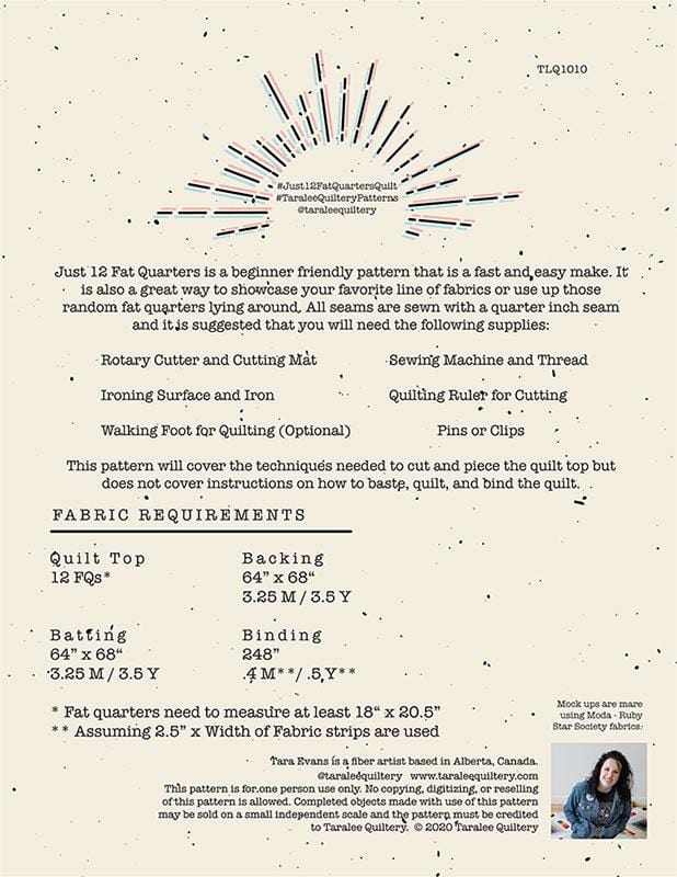 Just 12 Fat Quarters Quilt Pattern - Tara Evans - TLQ 1010 - Printed Pattern