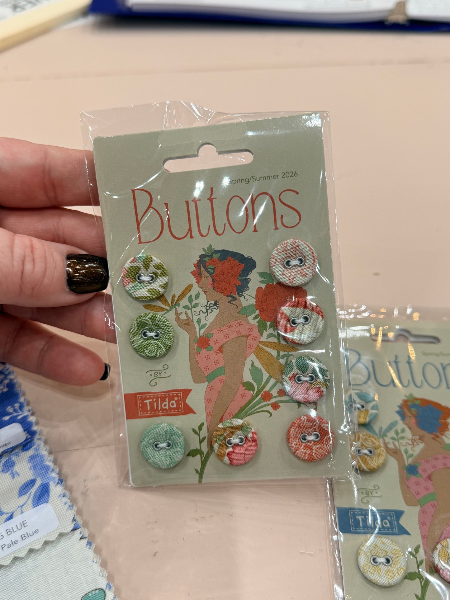 Songbird Buttons in Coral / Green by Tilda Fabrics - 0.63 in (16mm), 8 pieces