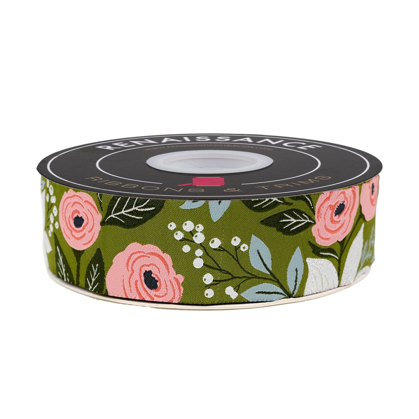 Berry and Pine - Poinsettia Party in Pine - 1-1/2" width - by Lella Boutique - One Yard