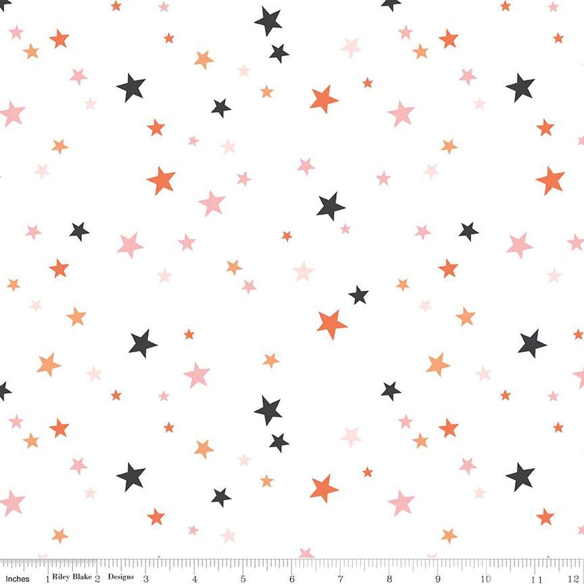 A closeup shot of the quilting fabric pattern called Stars, designed by My Mind's Eye for Riley Blake, in the white colorway. The SKU is WB16040-WHITE.