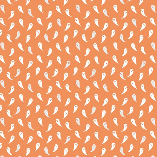Cotton quilting fabric pattern called 'Boo...I'm A Ghost'. Part of the 'School of Magic' fabric collection. Designed by Carys Mula for fabric company Cotton and Steel. SKU: CM104-CA4P. 44-45 inch width.