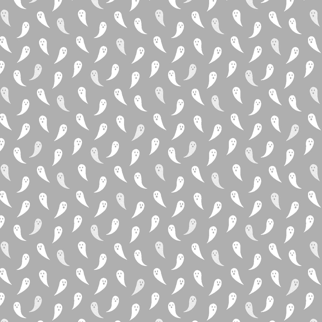 Cotton quilting fabric pattern called 'Boo...I'm a Ghost'. Part of the 'School of Magic' fabric collection. Designed by Carys Mula for fabric company Cotton and Steel. SKU: CM104-PA3P. 44-45 inch width.