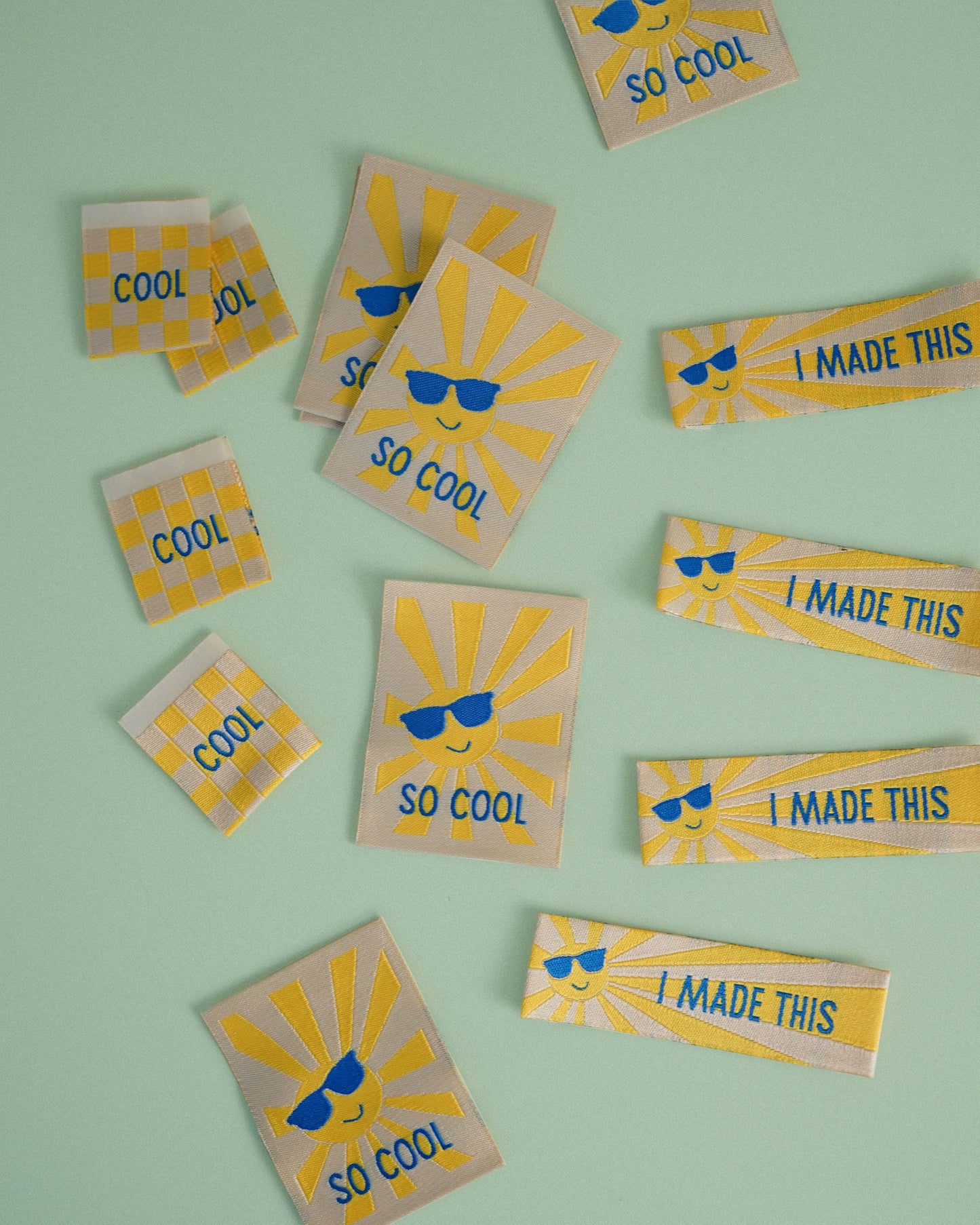 Sunny Cool Square and Rectangle Woven Garment Labels: Set of 8