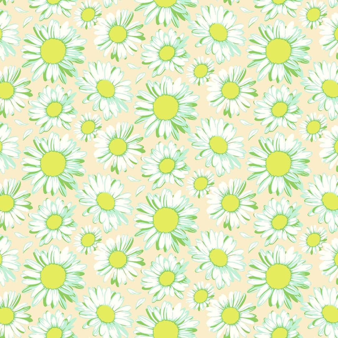 Sunshine Daisies in Ivory quilting fabric, part of the Daisy Crush fabric collection by Heather Bailey (SKU: 91281-12)
