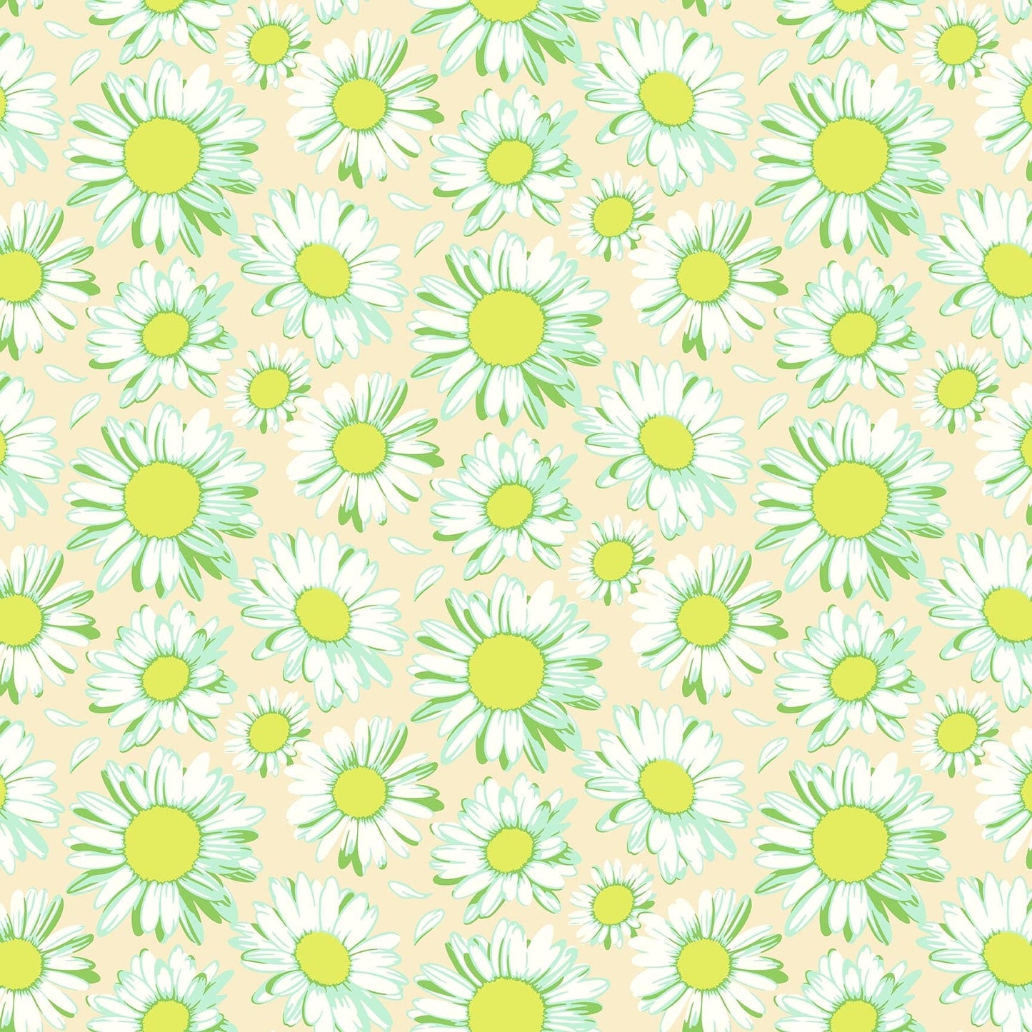 Sunshine Daisies in Ivory quilting fabric, part of the Daisy Crush fabric collection by Heather Bailey (SKU: 91281-12)
