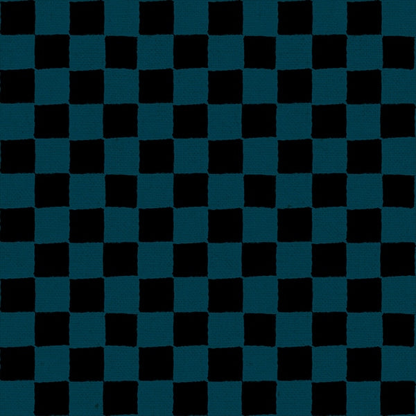 Moda's canvas galaxy checkerboard Daisy Days by Ruby Star Society's Alexia Abegg quilting fabric with alternating squares of deep teal and black.