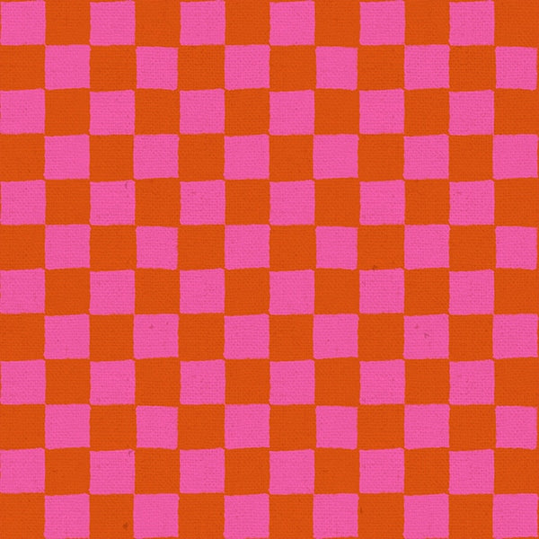 Moda's bright orange and hot pink checkerboard, a playful Daisy Days by Ruby Star Society's Alexia Abegg quilting fabric.