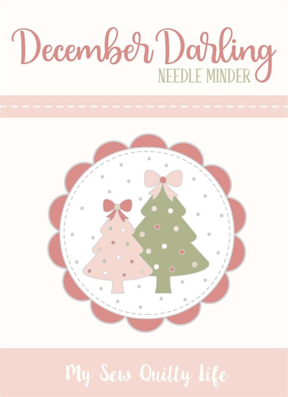 Christmas sweet trees on cream December Darling by Briggs, Heather quilting fabric, with polka dots, bows, scallops.