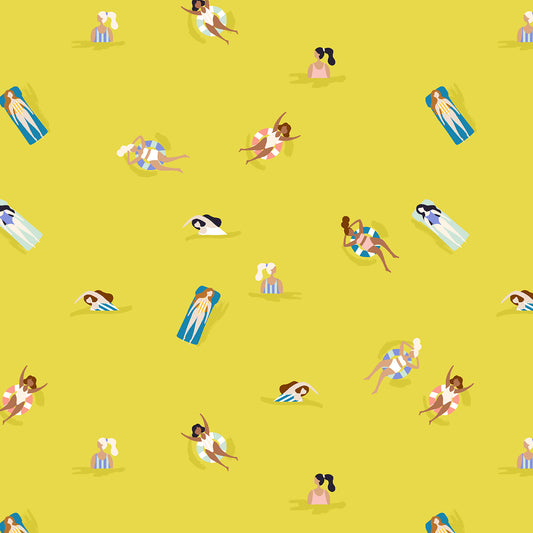 Pattern of people sunbathing on a yellow background