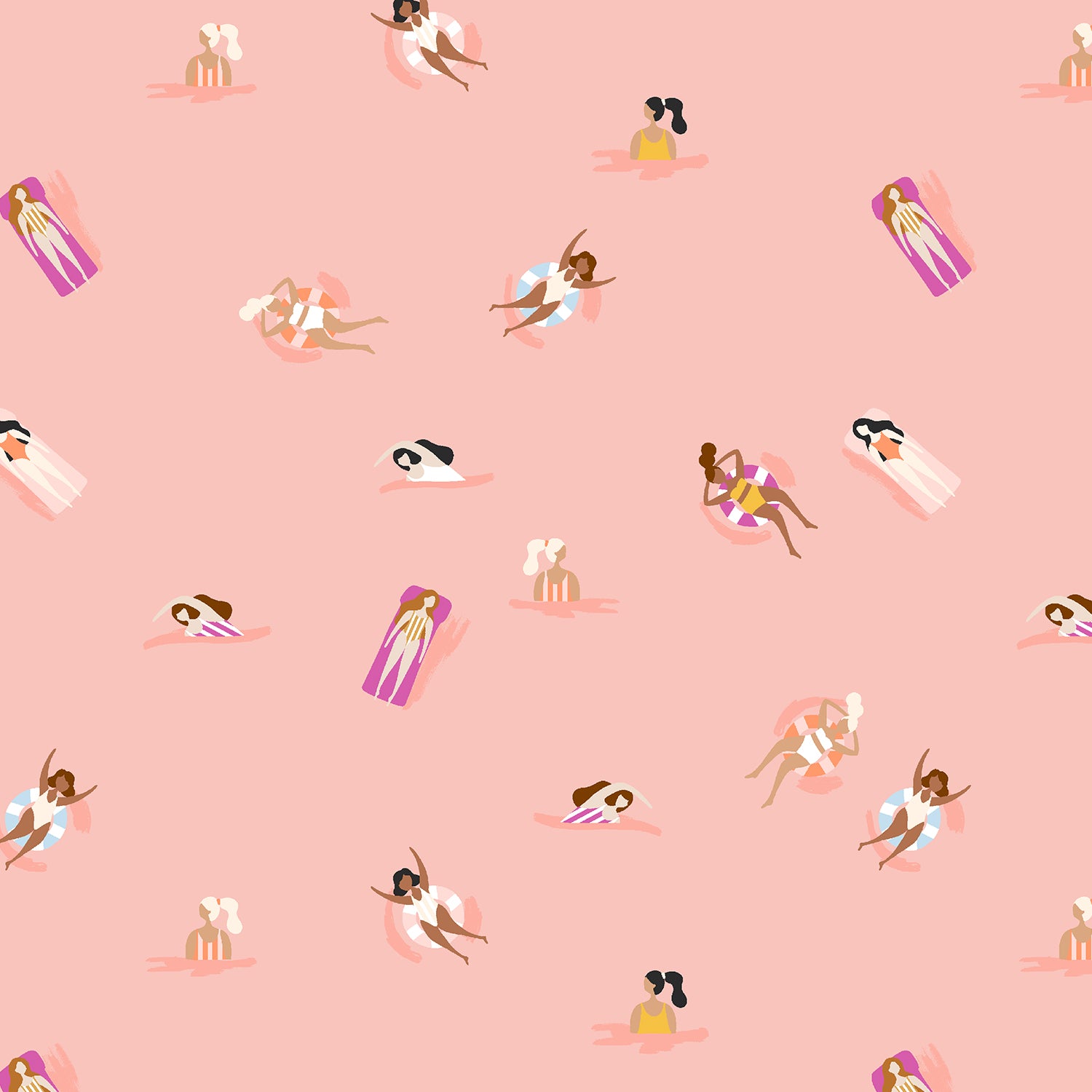 Pattern of people sunbathing on a pink background
