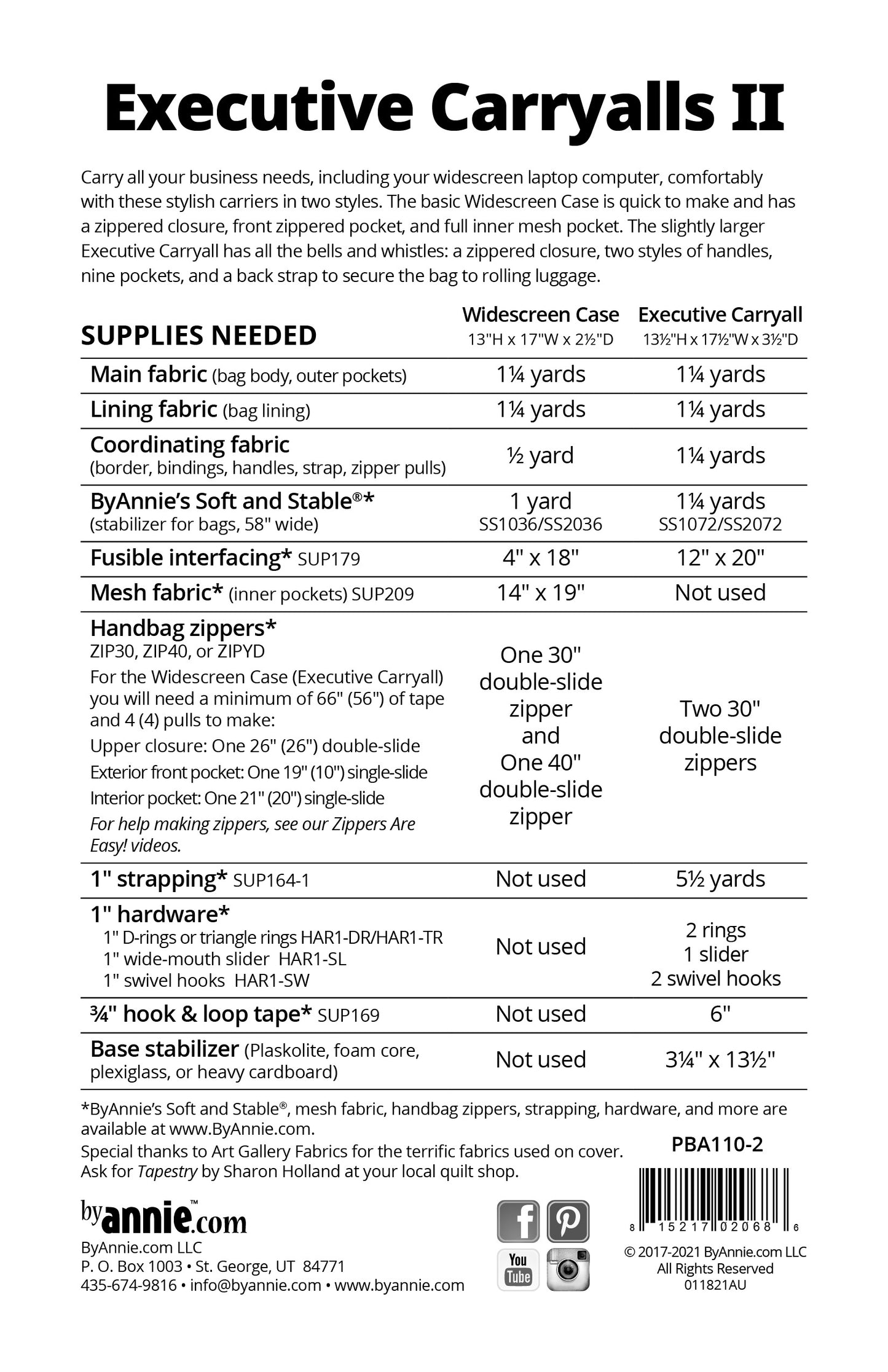 Executive Carryalls II - Printed Pattern - Patterns byAnnie - PBA110-2
