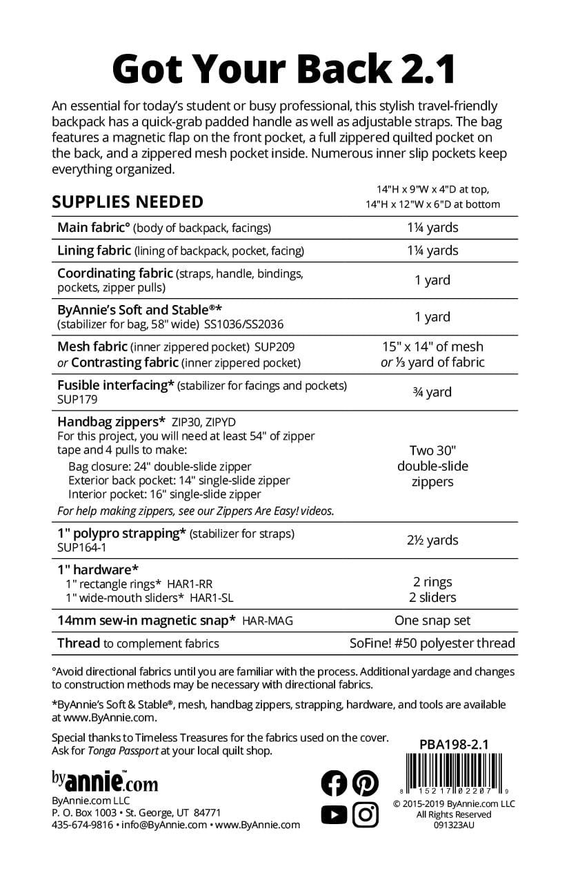 Got Your Back 2.1 - Patterns by Annie - Paper Pattern - PBA198-2.1