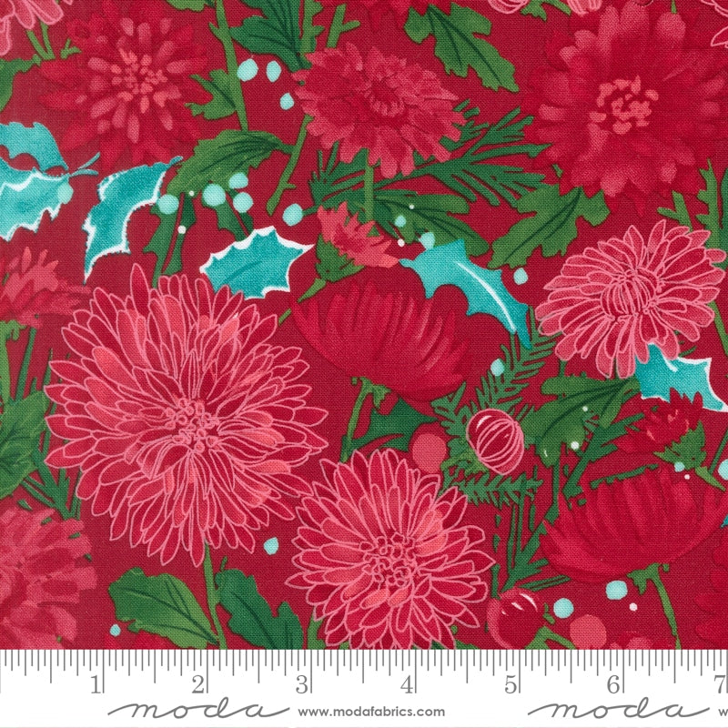 Chrysanthemums Crimson - Mums Christmas by Robin Pickens for Moda - Half Yard Fabric (Preorder)