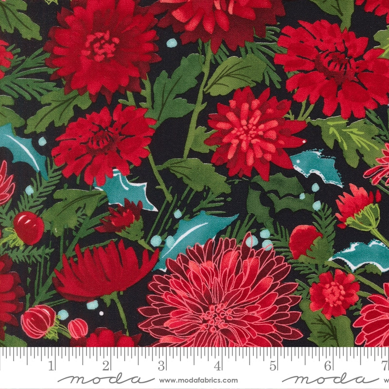 Chrysanthemums Midnight - Mums Christmas by Robin Pickens for Moda - Half Yard Fabric (Preorder)