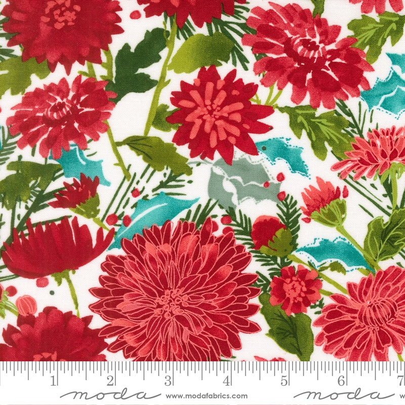 Chrysanthemums Snow - Mums Christmas by Robin Pickens for Moda - Half Yard Fabric (Preorder)