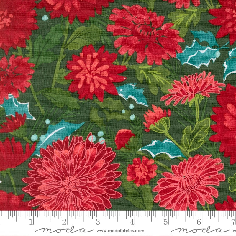 Chrysanthemums Spruce - Mums Christmas by Robin Pickens for Moda - Half Yard Fabric (Preorder)