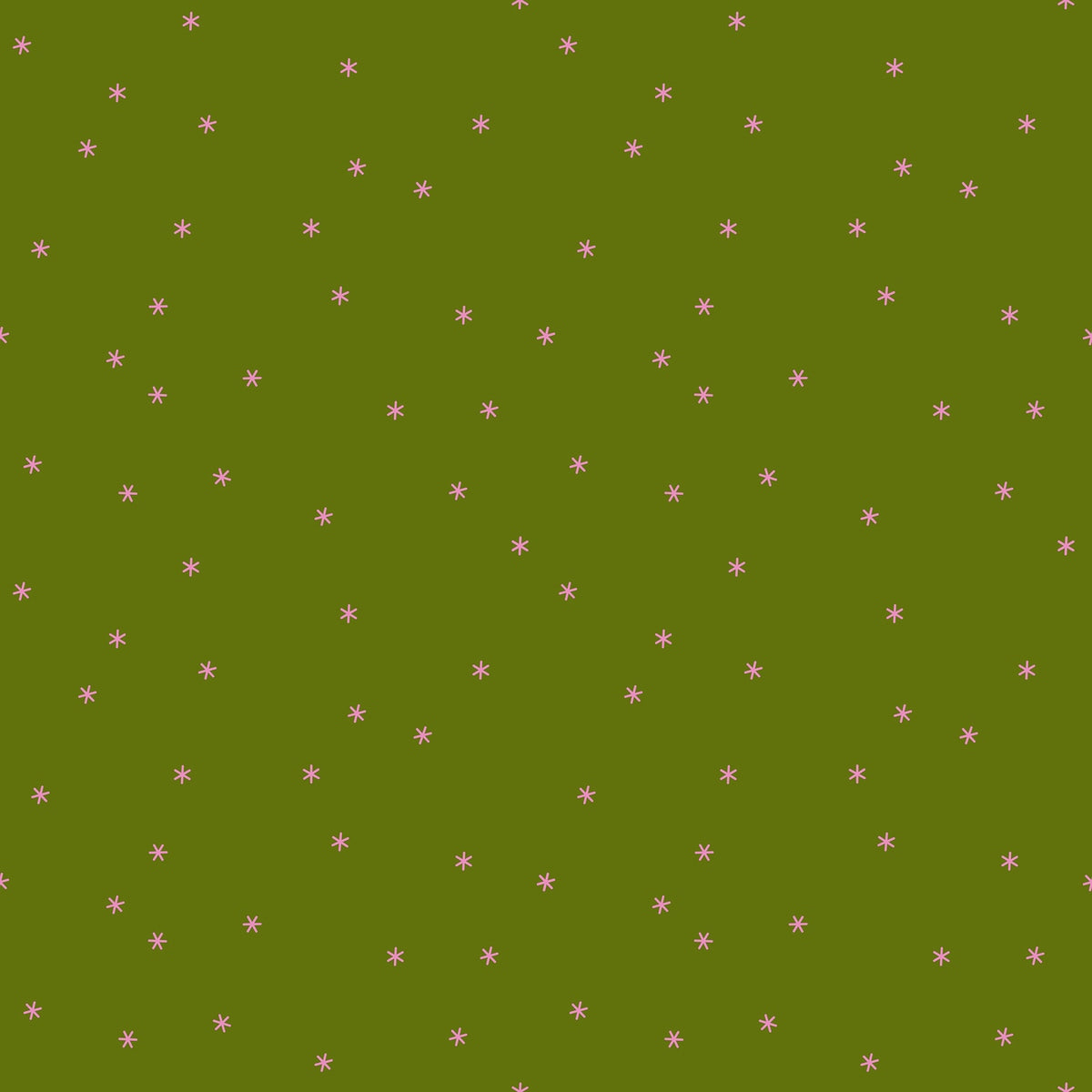 Moda's sprout green cotton quilting fabric with scattered pink stars. Sidekicks by Ruby Star Society's Ruby Star Society