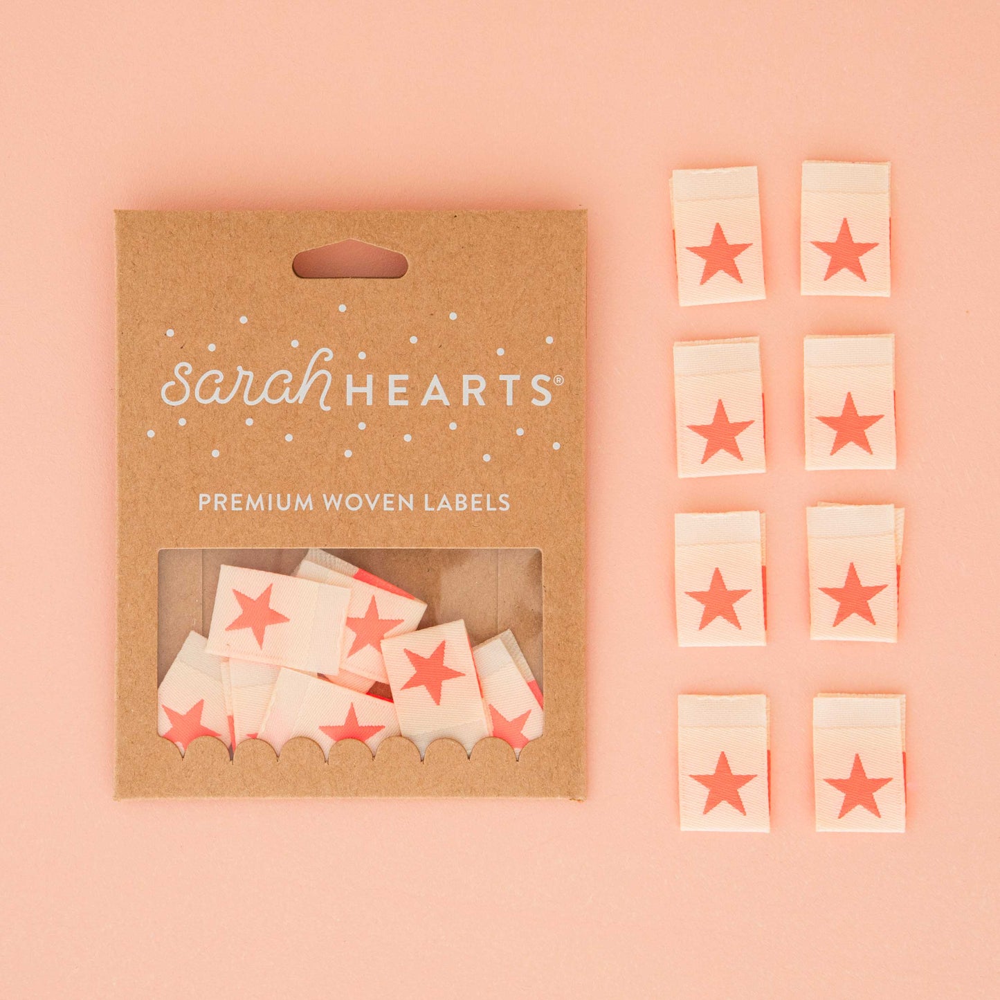 Sarah Hearts - Pink Neon Stars - Sewing Woven Clothing Label Tags - LP224