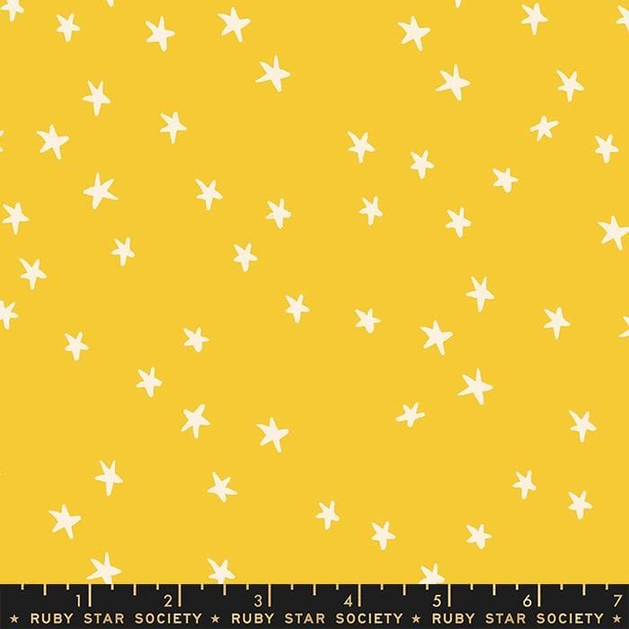 Cotton quilting fabric pattern called 'Starry in Sunshine'. Part of the 'Starry' fabric collection. Designed by Ruby Star Society for fabric company Moda Fabrics. SKU: RS4109 62. 44-45 inch width.