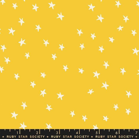 Cotton quilting fabric pattern called 'Starry in Sunshine'. Part of the 'Starry' fabric collection. Designed by Ruby Star Society for fabric company Moda Fabrics. SKU: RS4109 62. 44-45 inch width.