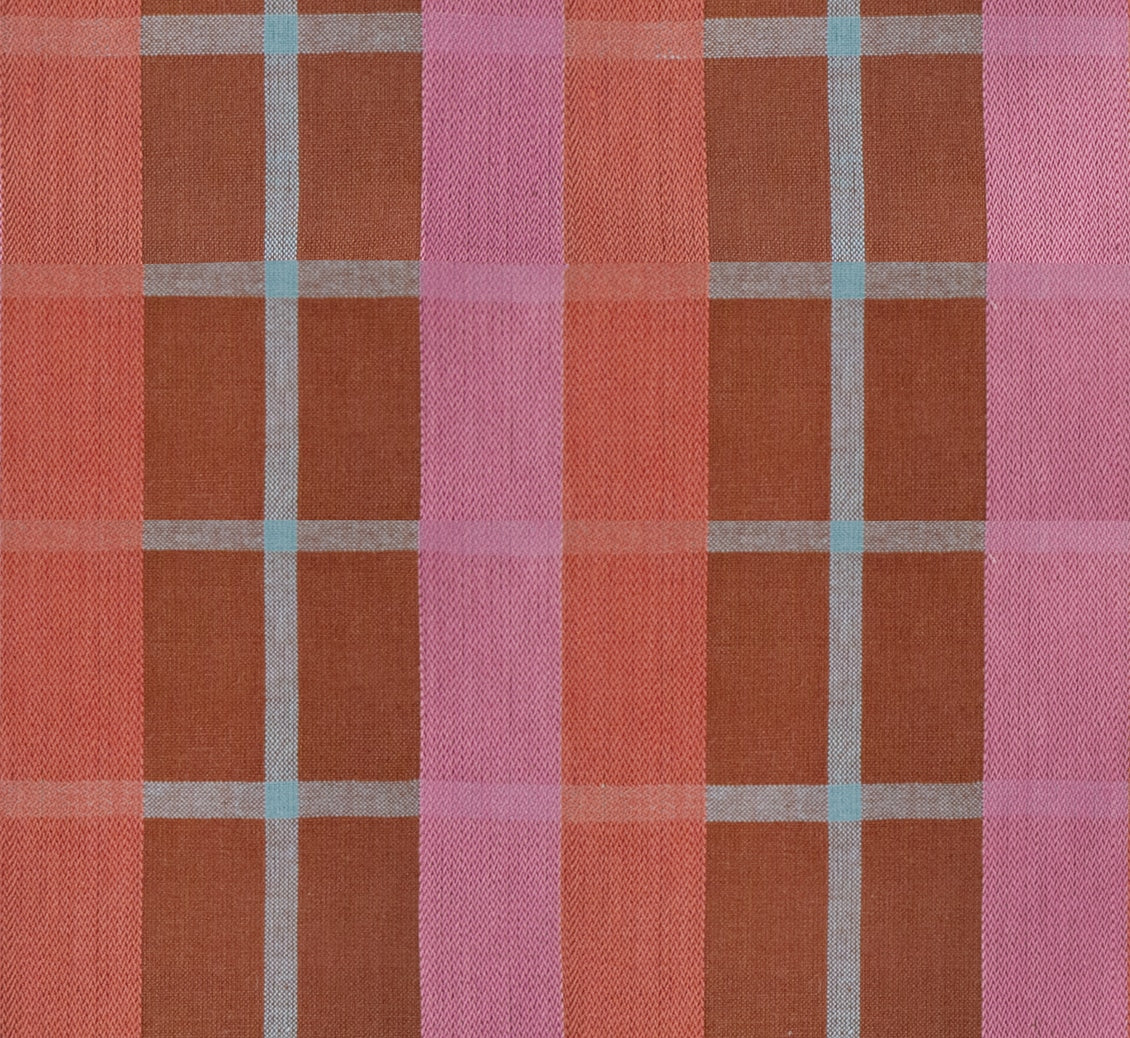 Moda's cayenne and pink plaid geometric cotton quilting fabric with coral orange accents from Warp Weft Daisy Days by Ruby Star Society's Alexia Abegg.