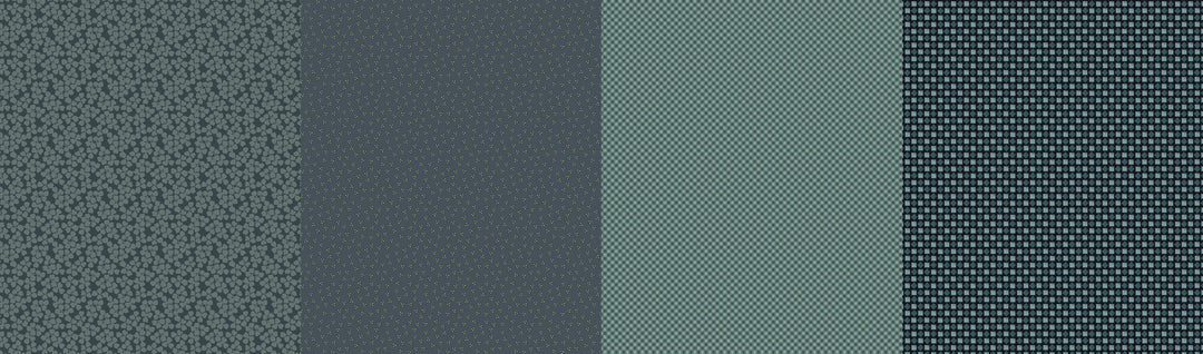 Cotton quilting fabric pattern called 'Lollies in Spruce'. Part of the 'Greenstone' fabric collection. Designed by Jen Kingwell for fabric company Moda Fabrics. SKU: 18229 11. 44-45 inch width.