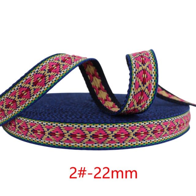 Embroidered Ribbon / Webbing - Pink Gold Navy - One Yard