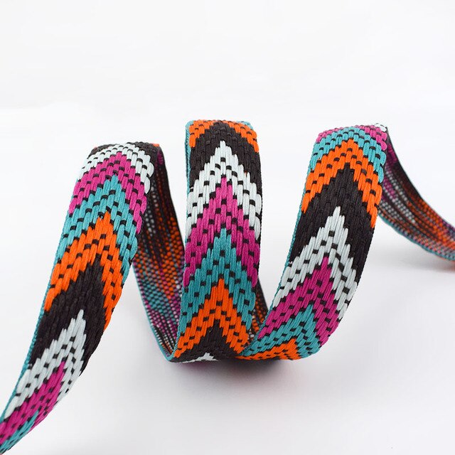 Embroidered Ribbon / Webbing - Purple Orange Chevron - One Yard