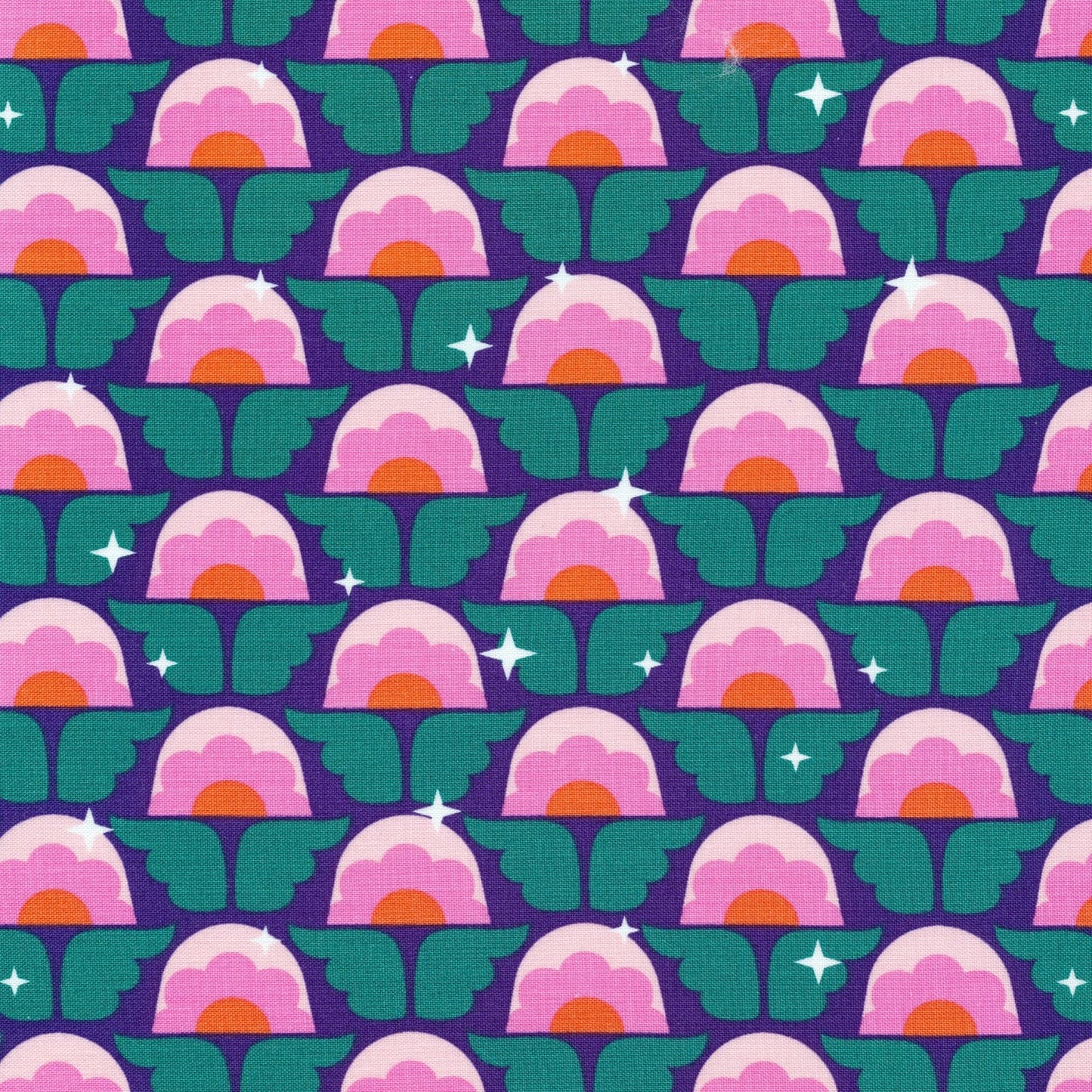 Cotton quilting fabric pattern called 'Sparkle Flower'. Part of the 'Stardust' fabric collection. Designed by Elizabeth Olwen for fabric company Cloud 9 Fabrics. SKU: 227170. 44-45 inch width.