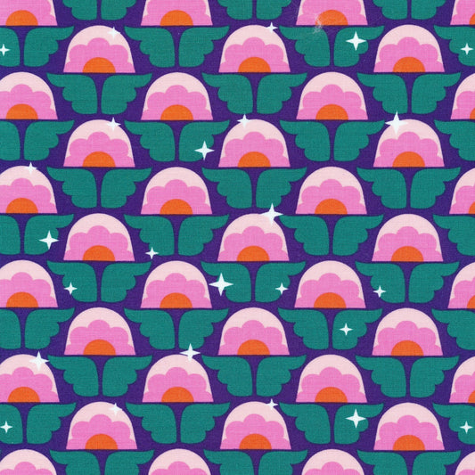 Cotton quilting fabric pattern called 'Sparkle Flower'. Part of the 'Stardust' fabric collection. Designed by Elizabeth Olwen for fabric company Cloud 9 Fabrics. SKU: 227170. 44-45 inch width.
