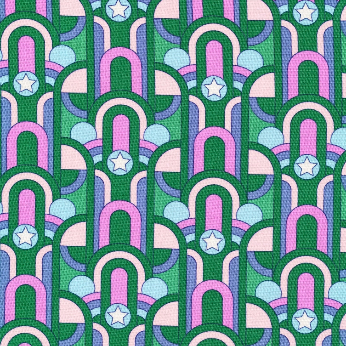 Cotton quilting fabric pattern called 'Cosmic Realm'. Part of the 'Stardust' fabric collection. Designed by Elizabeth Olwen for fabric company Cloud 9 Fabrics. SKU: 227173. 44-45 inch width.