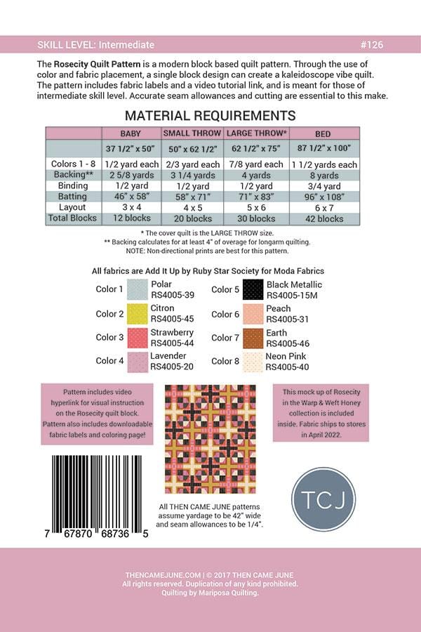 Rosecity Quilt - Then Came June - Quilt Pattern - Paper Pattern