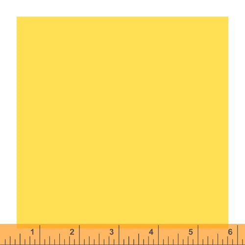 Cotton quilting fabric pattern called 'Meyer Lemon'. Part of the 'Ruby and Bee Solids' fabric collection. Designed by Heather Ross for fabric company Andover Fabrics. SKU: 51583 35. 44-45 inch width.