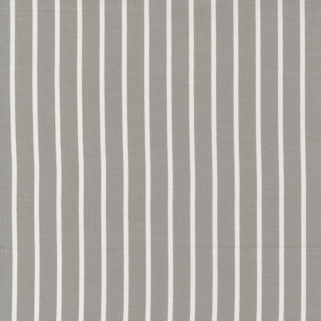 Cotton quilting fabric pattern called 'Jolly Stripe in Dove'. Part of the 'Christmas Eve' fabric collection. Designed by Lella Boutique for fabric company Moda Fabrics. SKU: 5186 13. 44-45 inch width.
