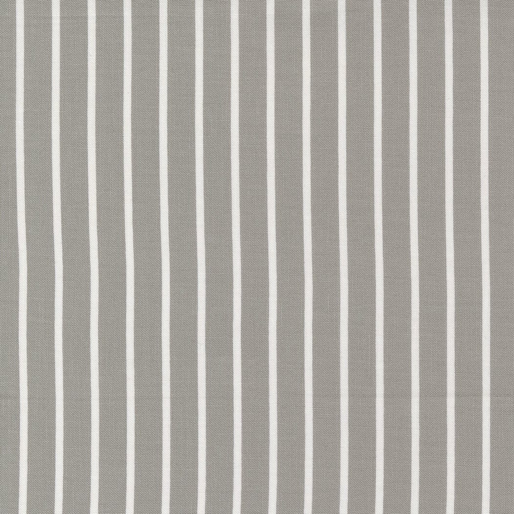 Cotton quilting fabric pattern called 'Jolly Stripe in Dove'. Part of the 'Christmas Eve' fabric collection. Designed by Lella Boutique for fabric company Moda Fabrics. SKU: 5186 13. 44-45 inch width.