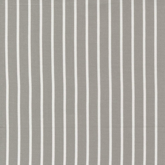 Cotton quilting fabric pattern called 'Jolly Stripe in Dove'. Part of the 'Christmas Eve' fabric collection. Designed by Lella Boutique for fabric company Moda Fabrics. SKU: 5186 13. 44-45 inch width.